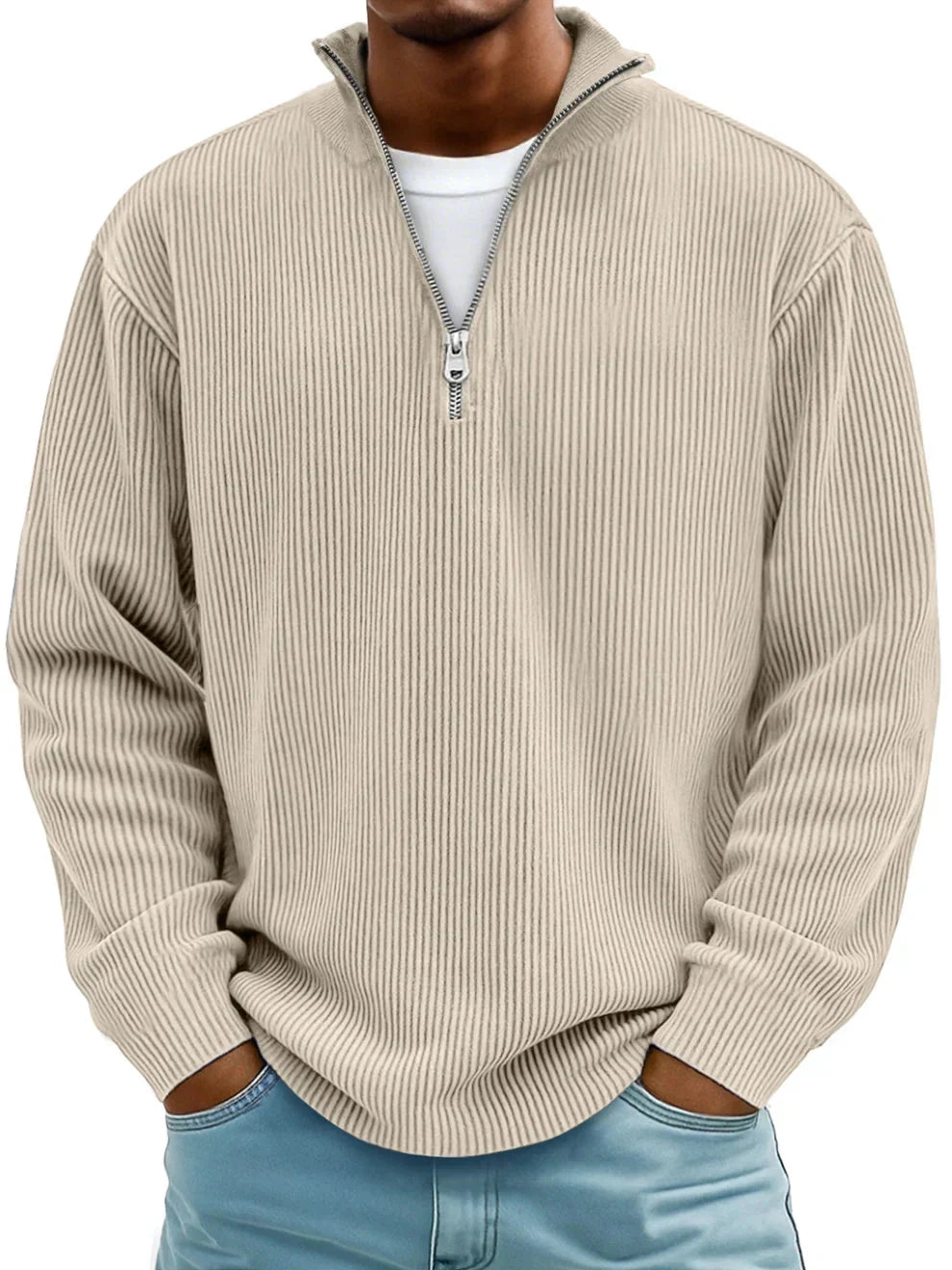 Men's Ribbed Knit Quarter-Zip Sweater | Stylish Casual Pullover for Layering 3
