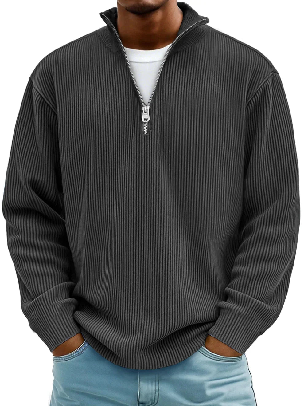 Men's Ribbed Knit Quarter-Zip Sweater | Stylish Casual Pullover for Layering 6