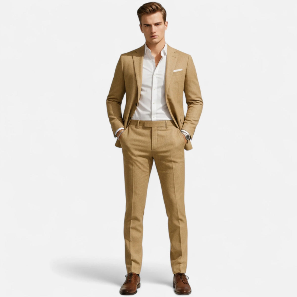 Men's Textured Fabric Suit Set | Stylish Notch Lapel Blazer and Trousers for Warm-Weather Events 1
