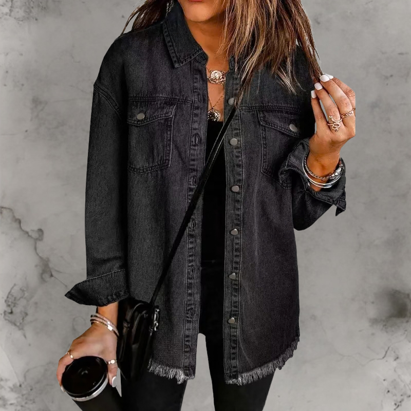 Women's Oversized Denim Shacket in Black