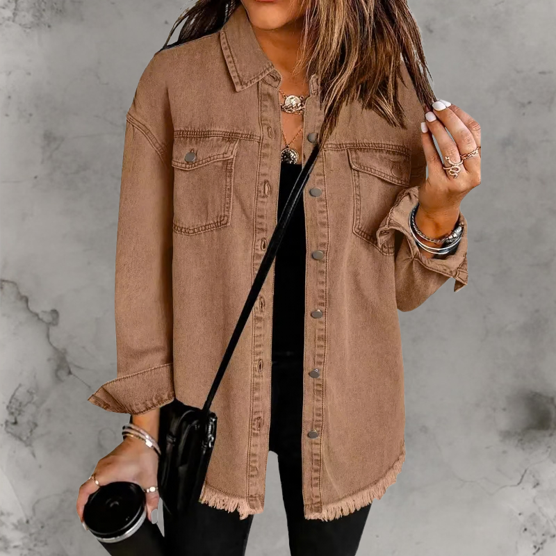 Women's Oversized Denim Shacket in Brown