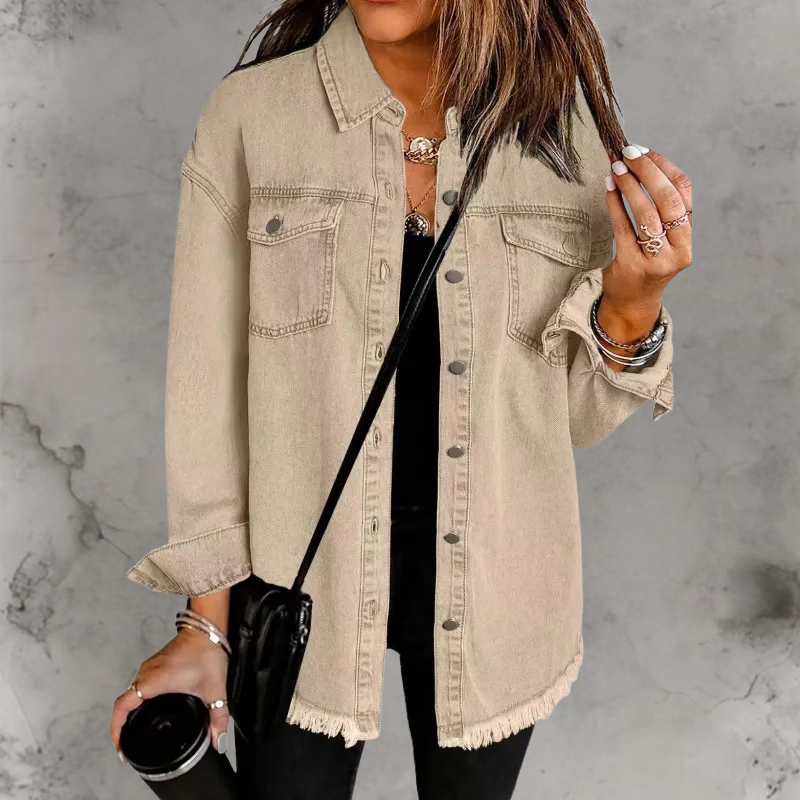 Women's Oversized Denim Shacket in Khaki