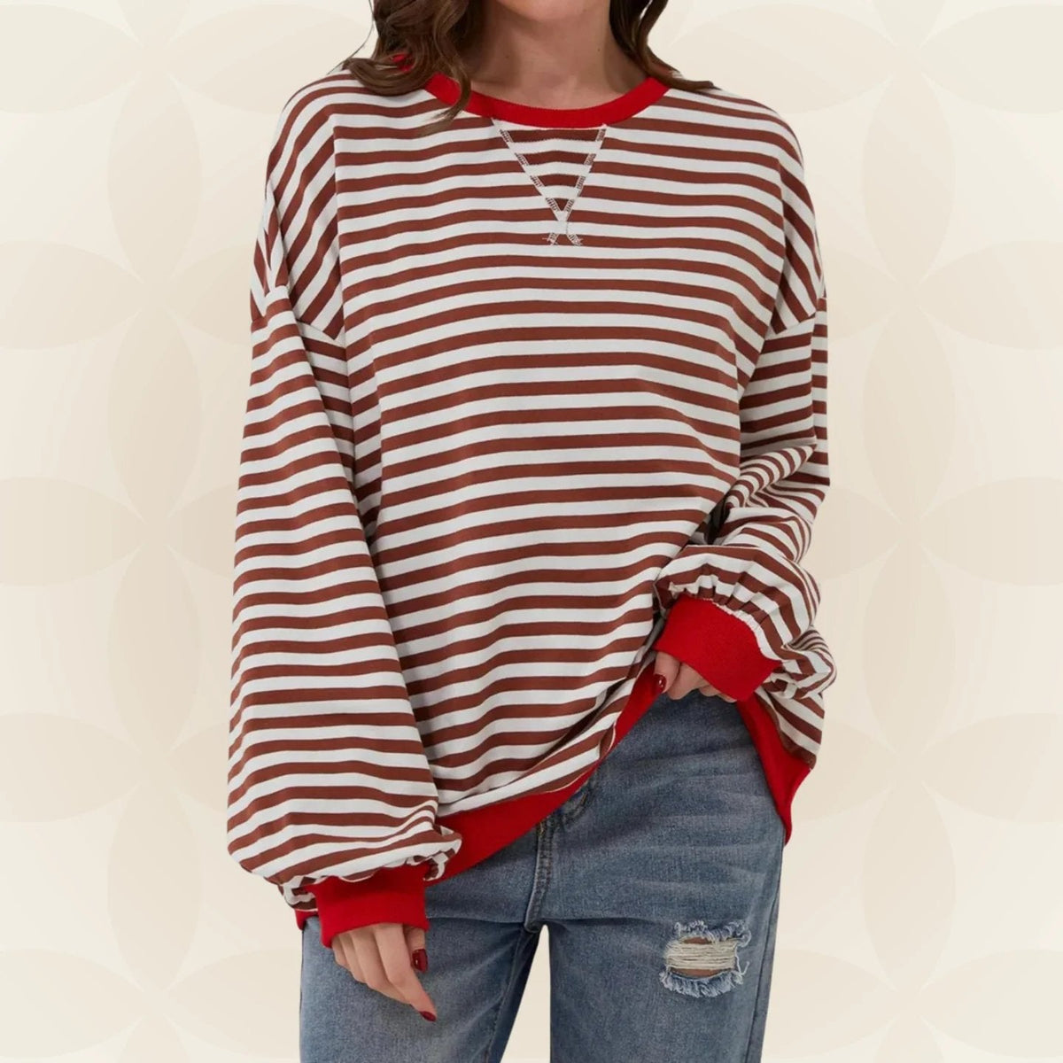 Women's Striped Sweatshirt in Red