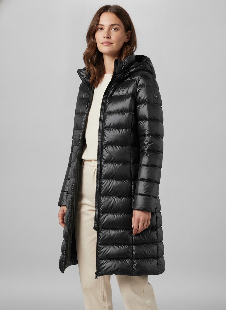 Women's Long Puffer Jacket | Lightweight Hooded Coat