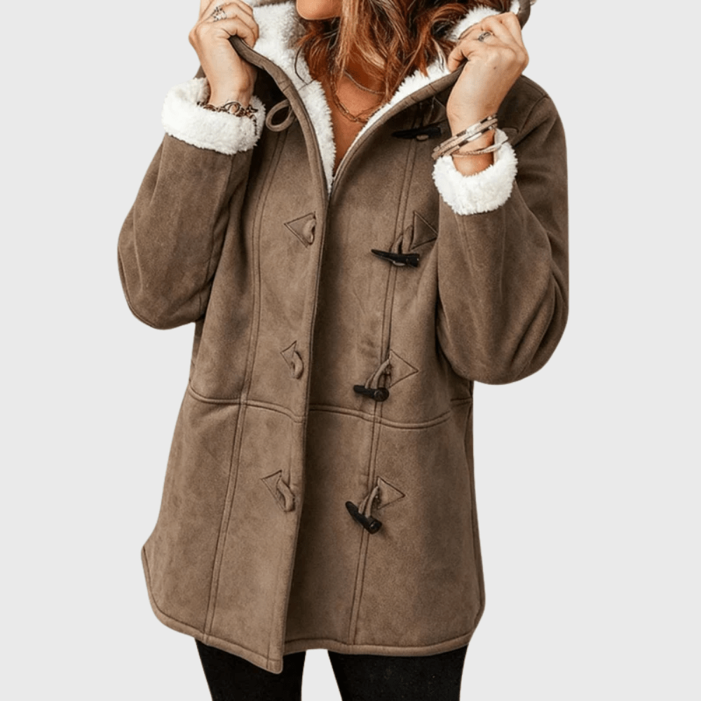 Women's Toggle Front Hooded Jacket in Brown
