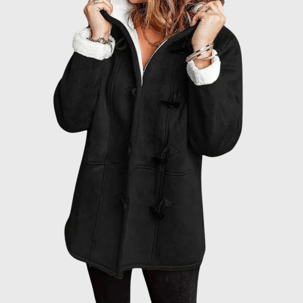 Women's Toggle Front Hooded Jacket in Black