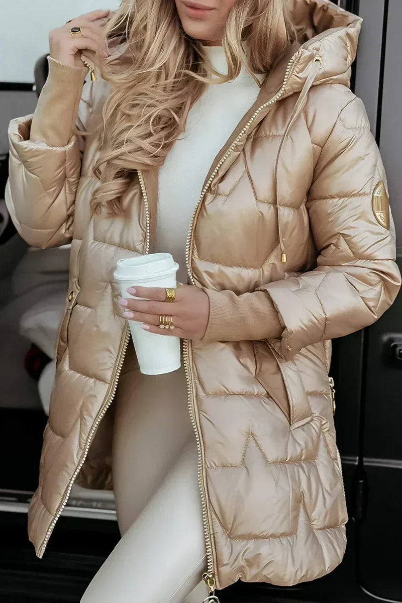 Women's Water-Resistant Puffer Coat in Beige
