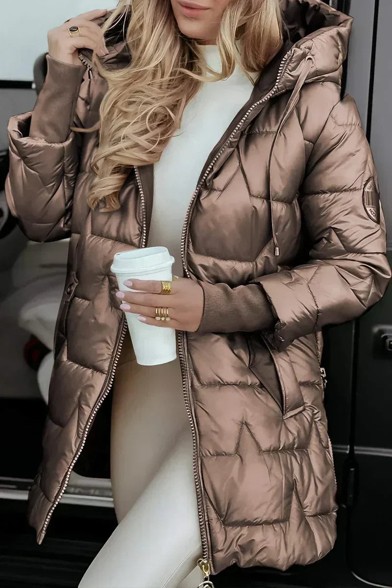 Women's Water-Resistant Puffer Coat in Brown