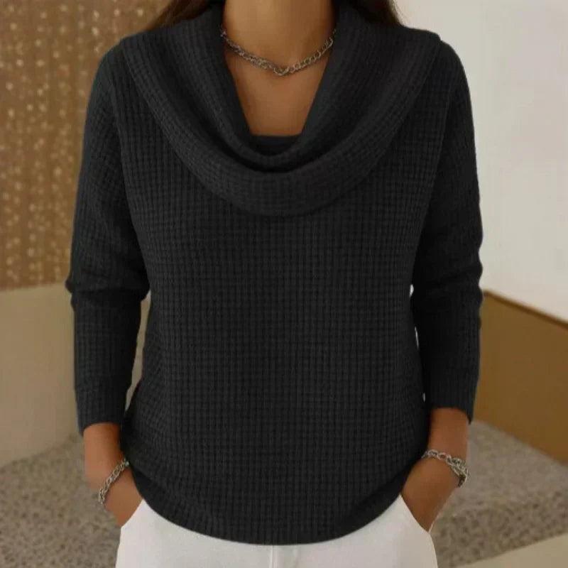 Women's Waffle Knit Jumper in Black