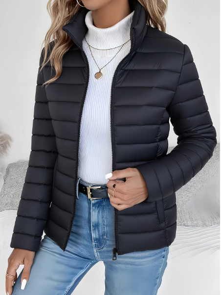 Women's Slim Fit Puffer Jacket in Black