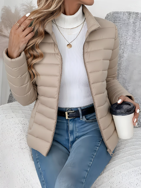 Women's Slim Fit Puffer Jacket in Beige