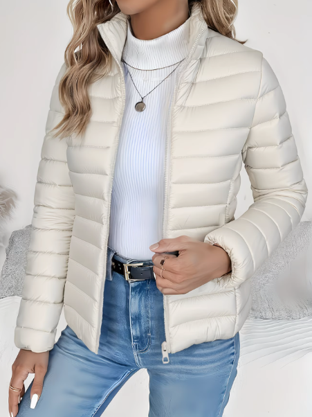 Women's Slim Fit Puffer Jacket in Off-White