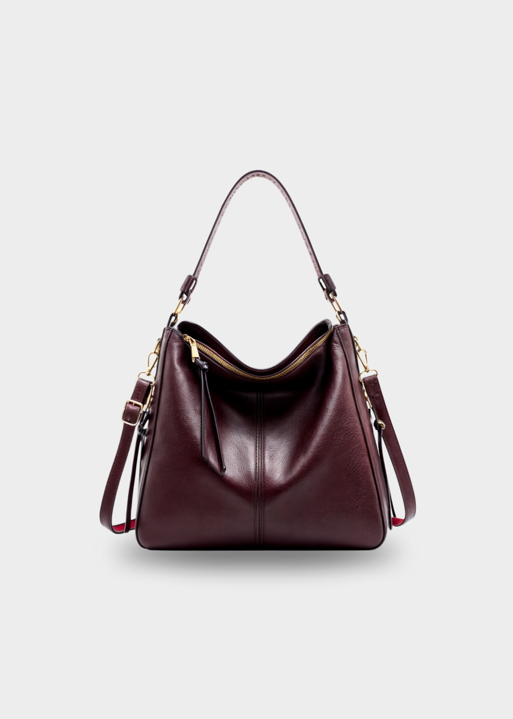Women's Burnished Hobo Bag in Burgundy