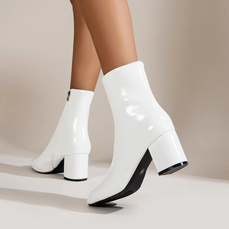 Women's Faux Leather Black Ankle Boots | Elegant Pointed Toe Block Heels 0