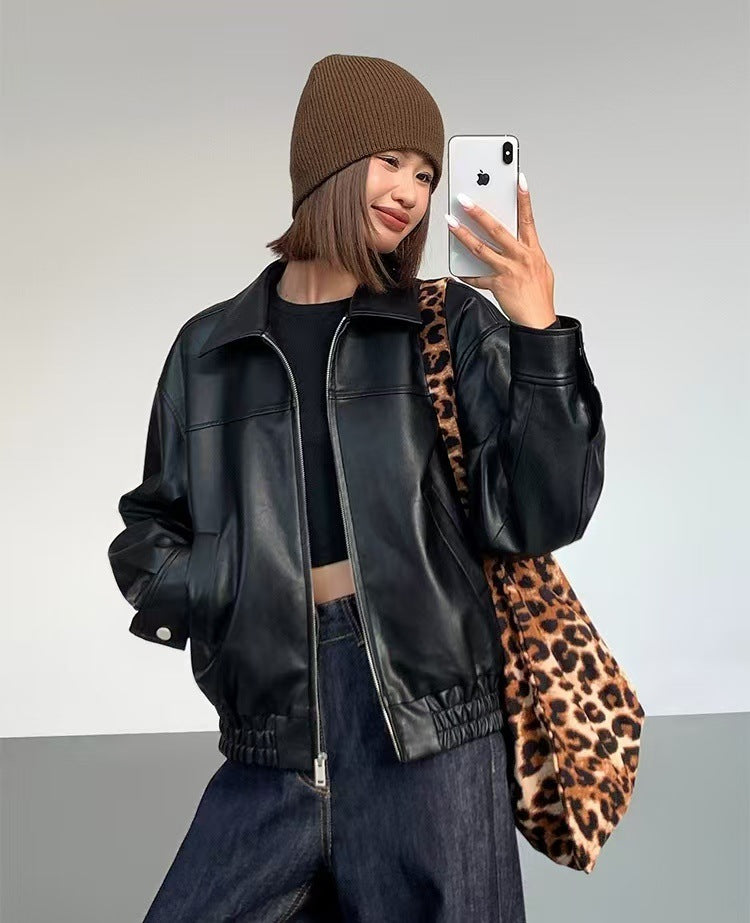 Women's Faux Leather Bomber Jacket