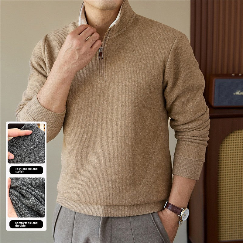 Men's Funnel Neck Knit Jumper in Camel