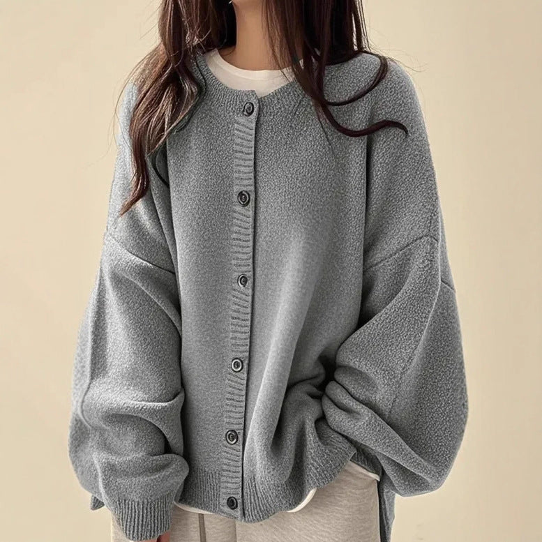 Women's Collared Button Cardigan in Grey