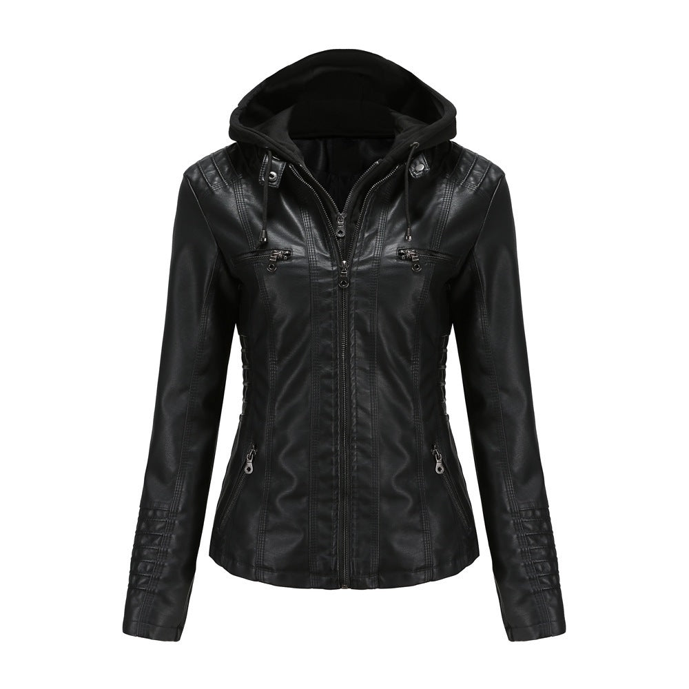 Women's Hooded Biker Jacket in Black