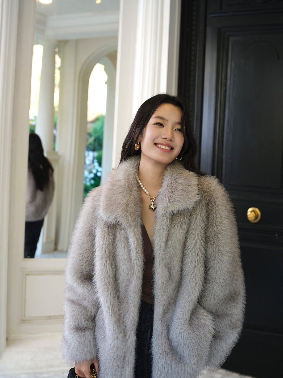 Women's Faux Fur Coat in Mist Grey