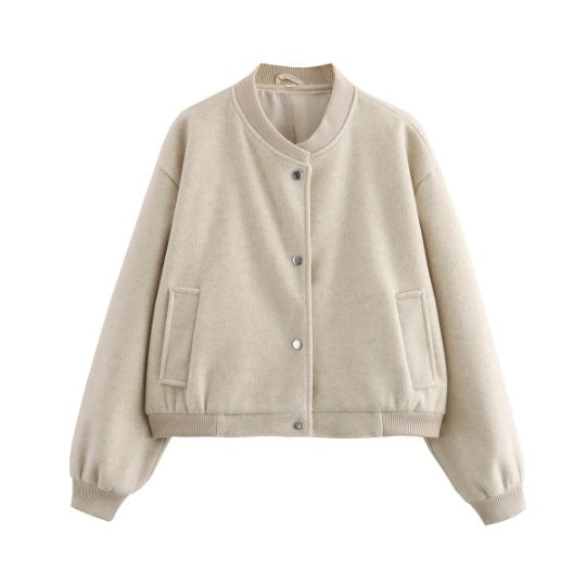 Women's Brushed Jersey Bomber Jacket in Cream