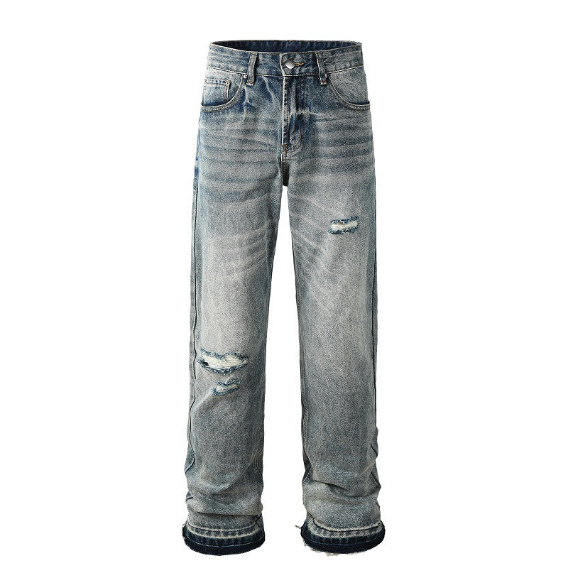 Men's Distressed Straight Leg Jeans in Light Blue — view 2