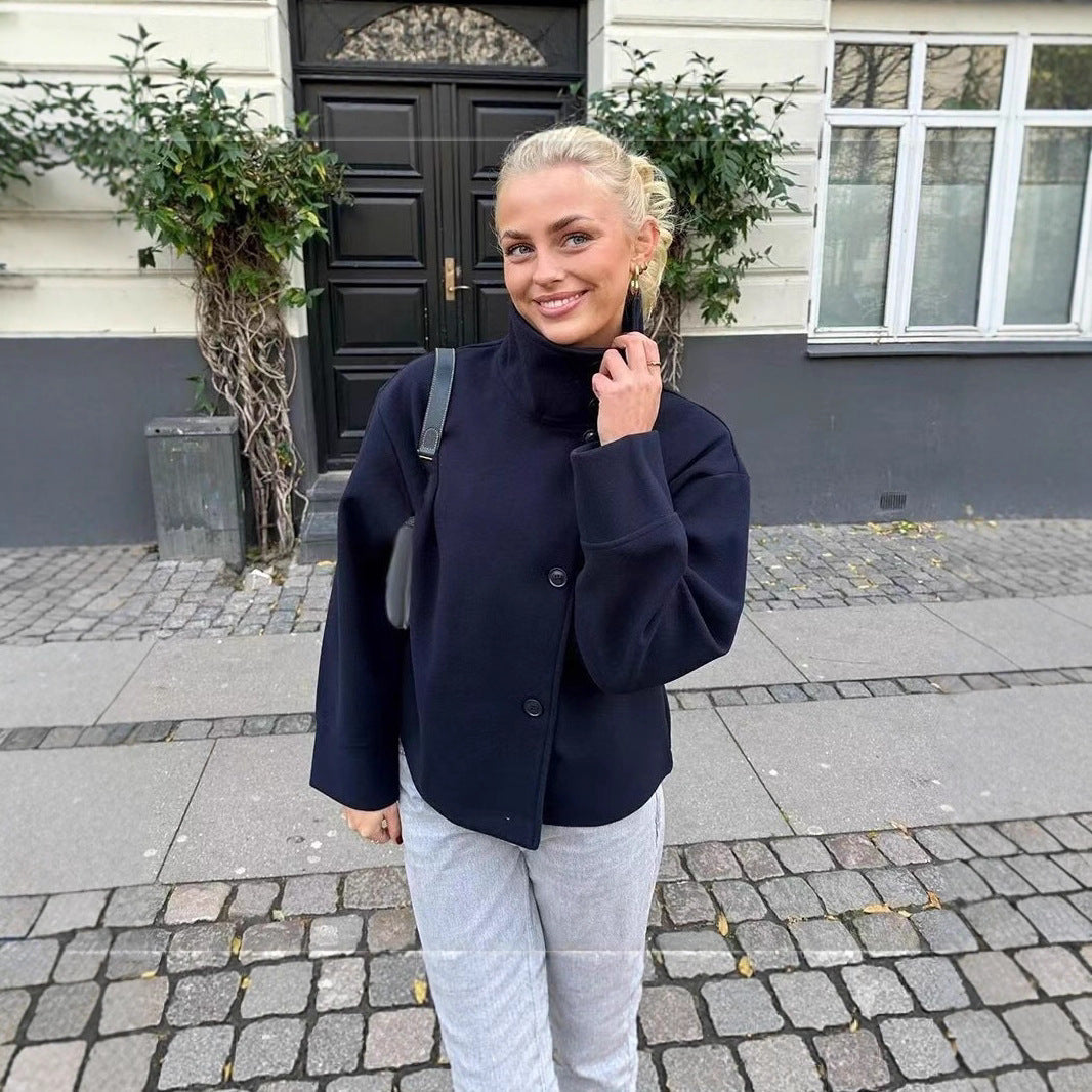 Women's Wool-Look Funnel Neck Coat — view 2