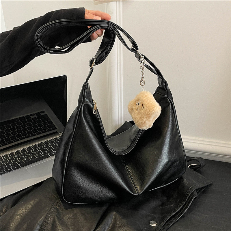 Women's Underarm Shoulder Bag in Black with Charm