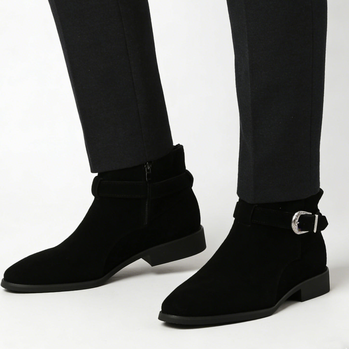 Men's Suede Ankle Boots in Black (Hidden Lift)