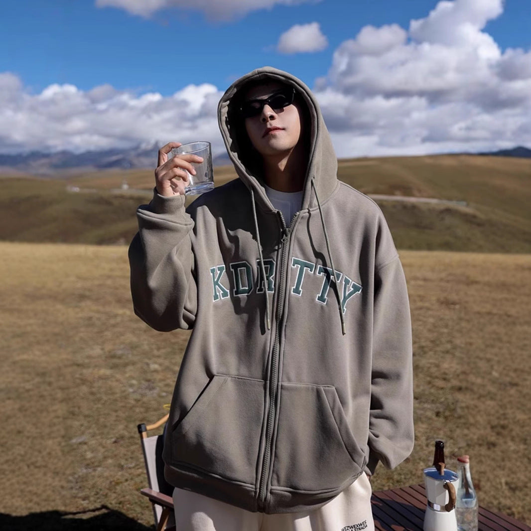 Men's Zip Through Hoodie in Dark Grey