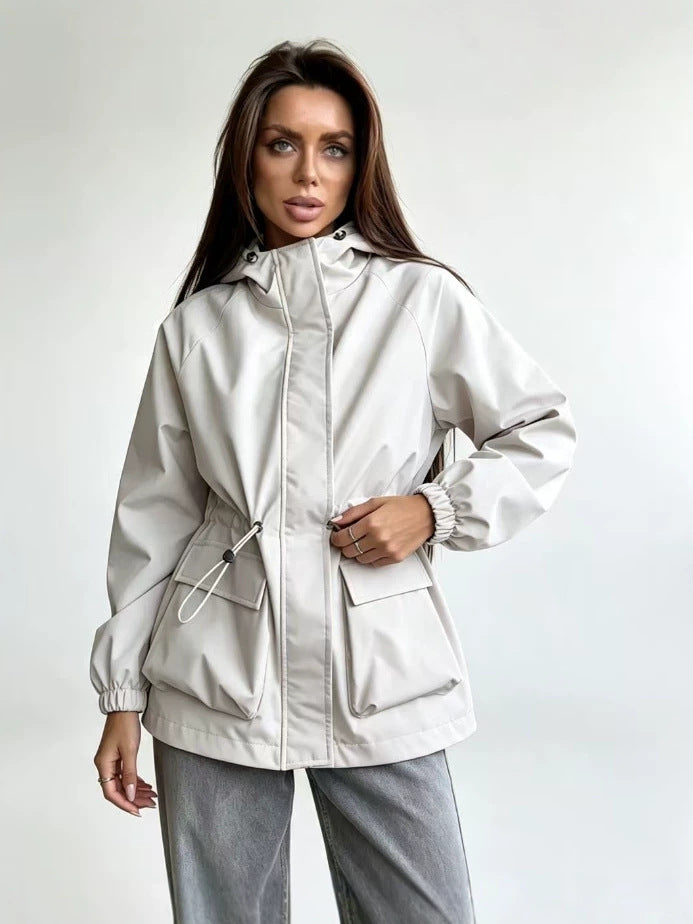 Women's Hooded Rain Jacket in Cream