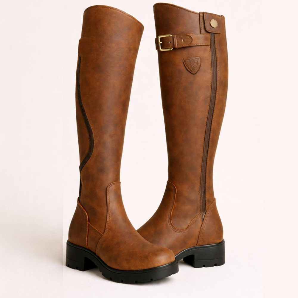 Women's Buckled Riding Boots in Brown