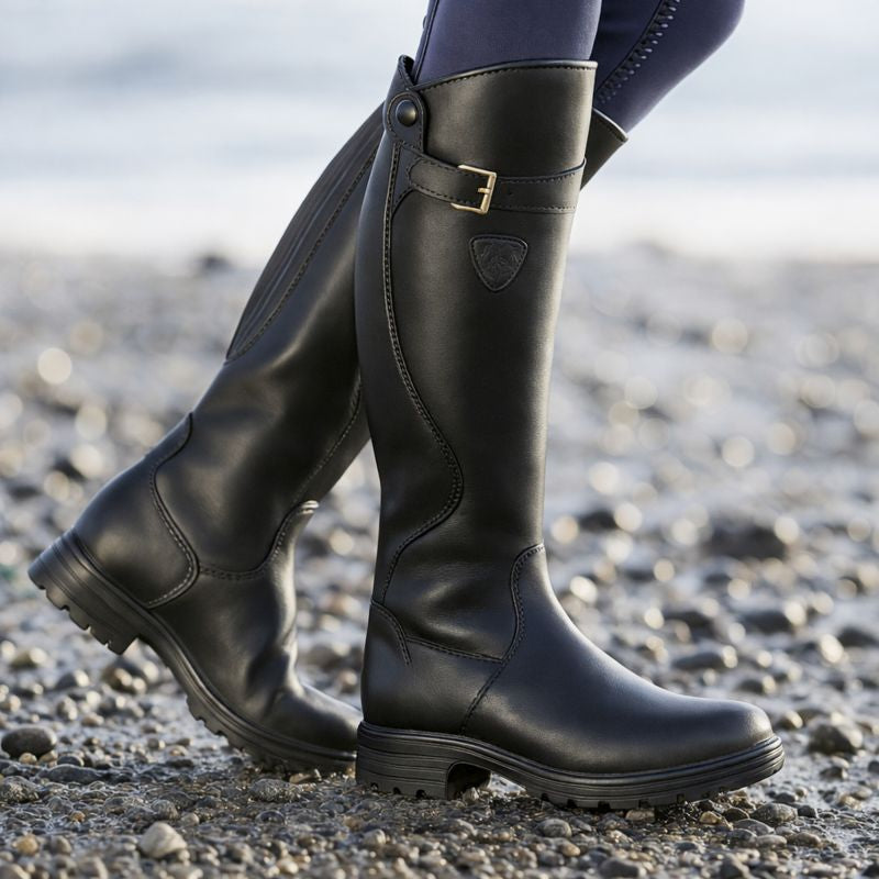 Women's Buckled Riding Boots in Black