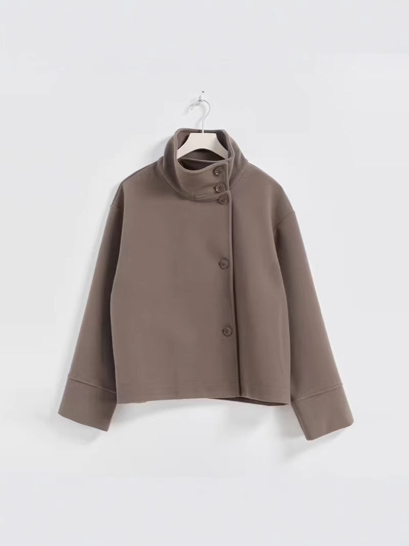 Women's Wool-Look Funnel Neck Coat | Short Button Front Jacket