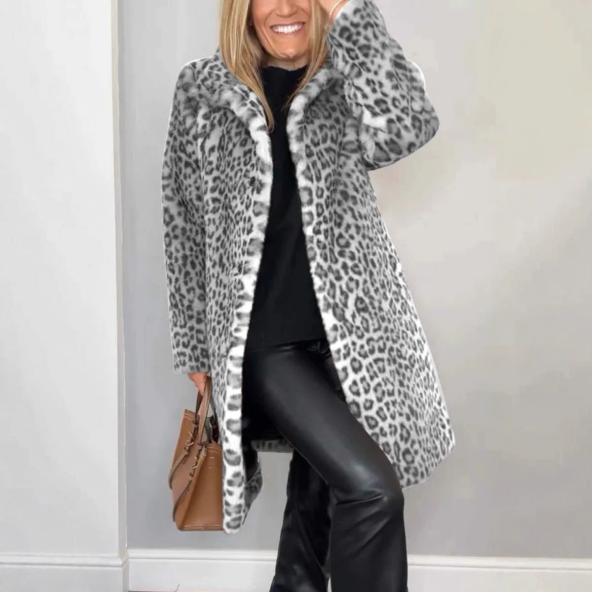 Women's Leopard Print Faux Fur Coat — view 2