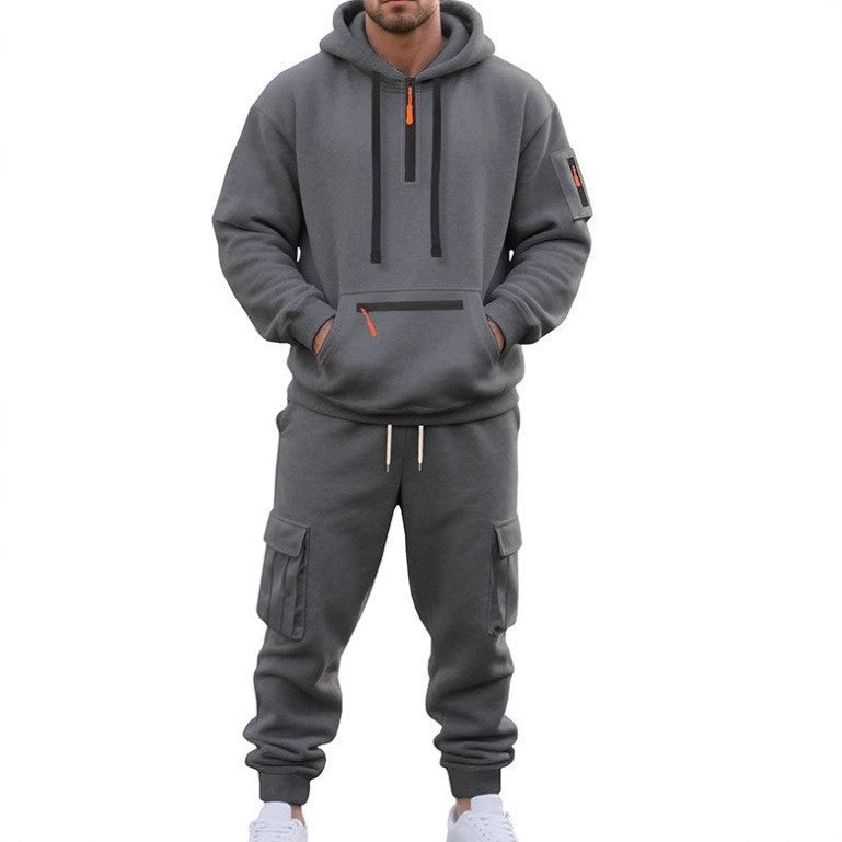 Men's Half Zip Hoodie and Joggers Set in Dark Grey