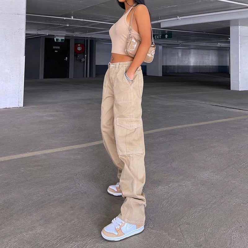 Women's High Waist Cargo Trousers