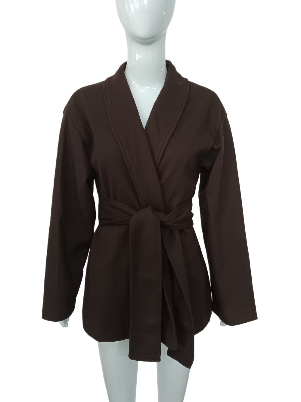 Women's Belted Cape Coat in Dark Brown — view 4