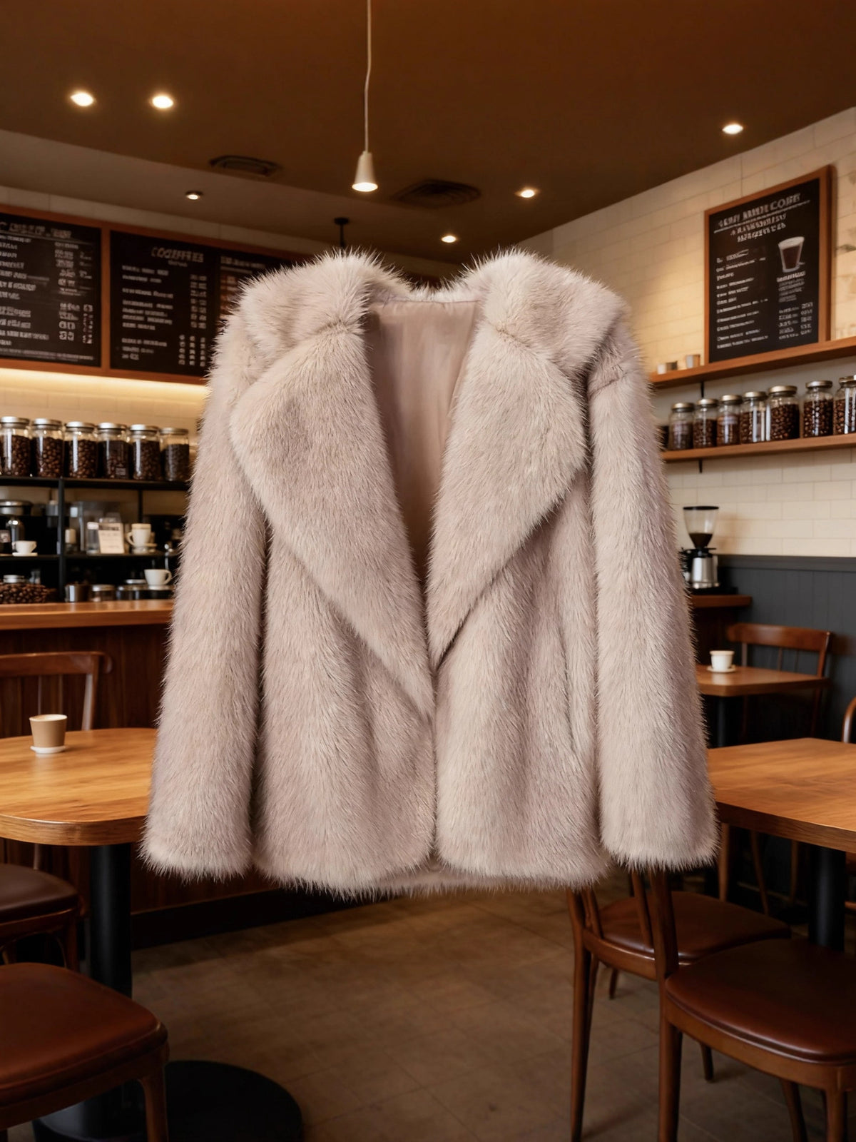 Women's Wide Lapel Faux Fur Coat — view 5