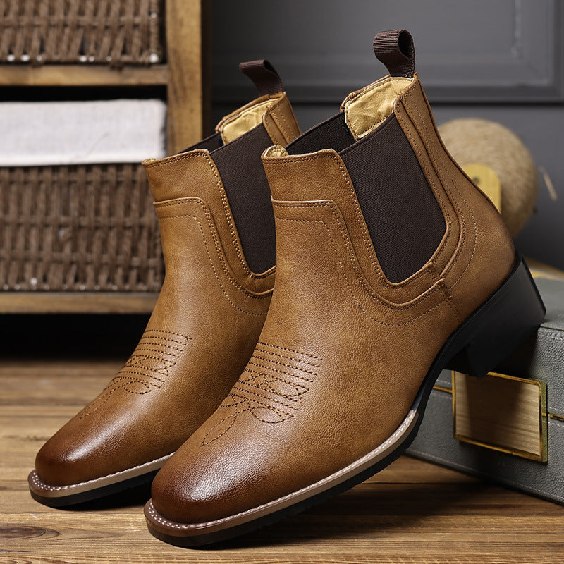 Men's Square Toe Chelsea Boots in Brown