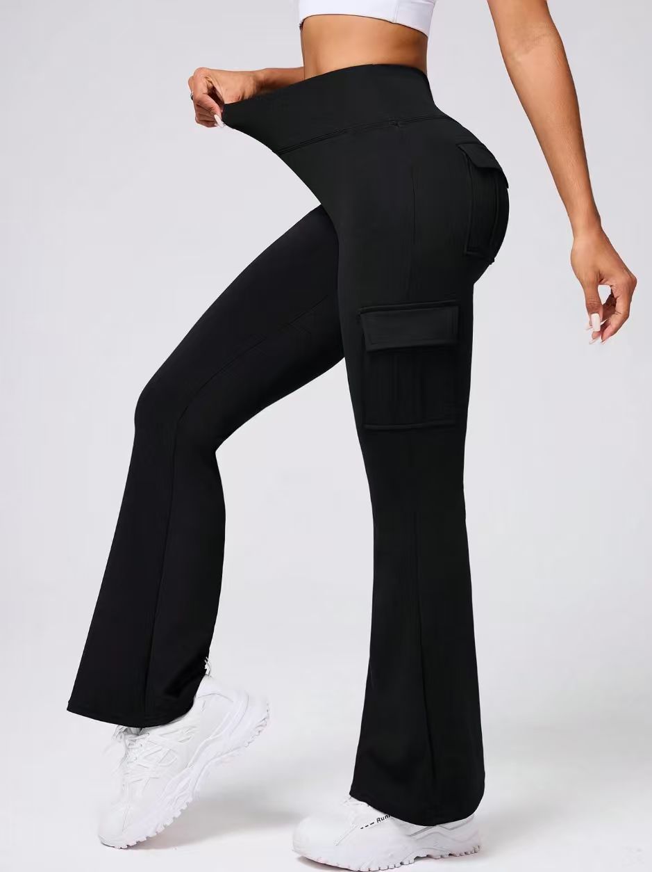 Women's Flare Leggings with Side Pockets in Black