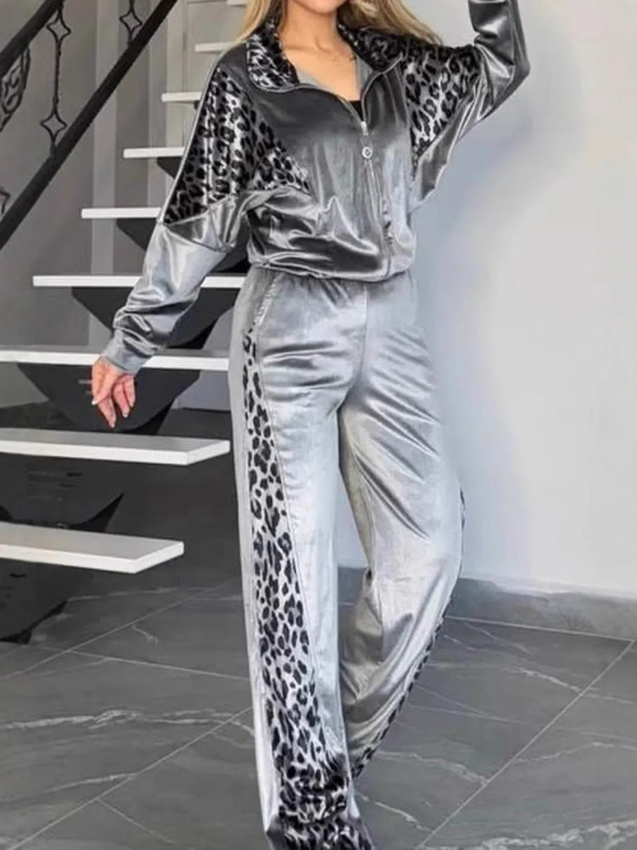 Women's Velour Tracksuit Set in Grey