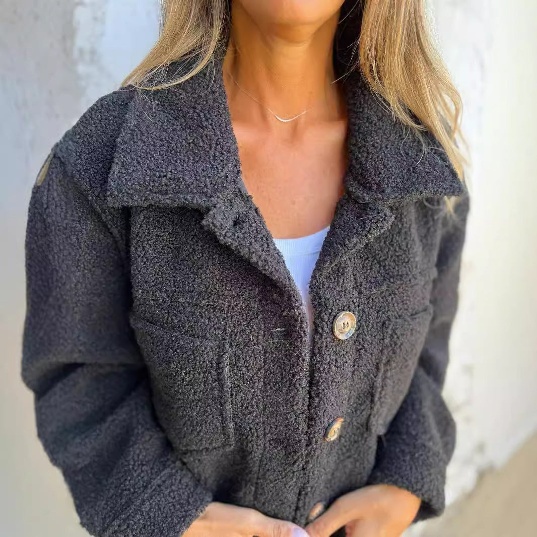 Women's Boxy Teddy Fleece Jacket in Charcoal