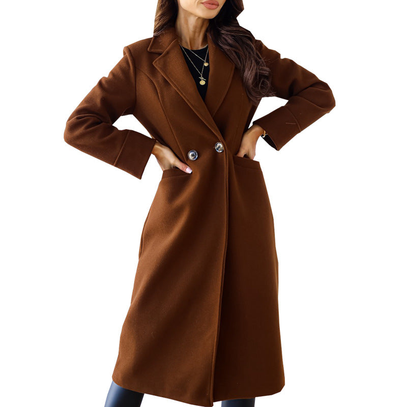 Women's Longline Wrap Coat in Brown
