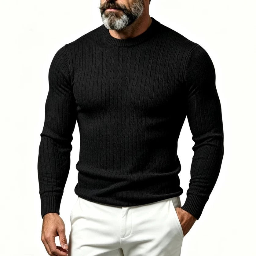 Men's Waffle Knit Pullover Sweater in Black