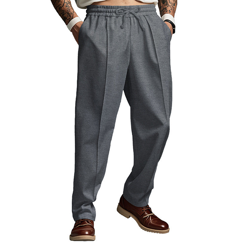 Men's Drawstring Straight Leg Trousers in Dark Grey