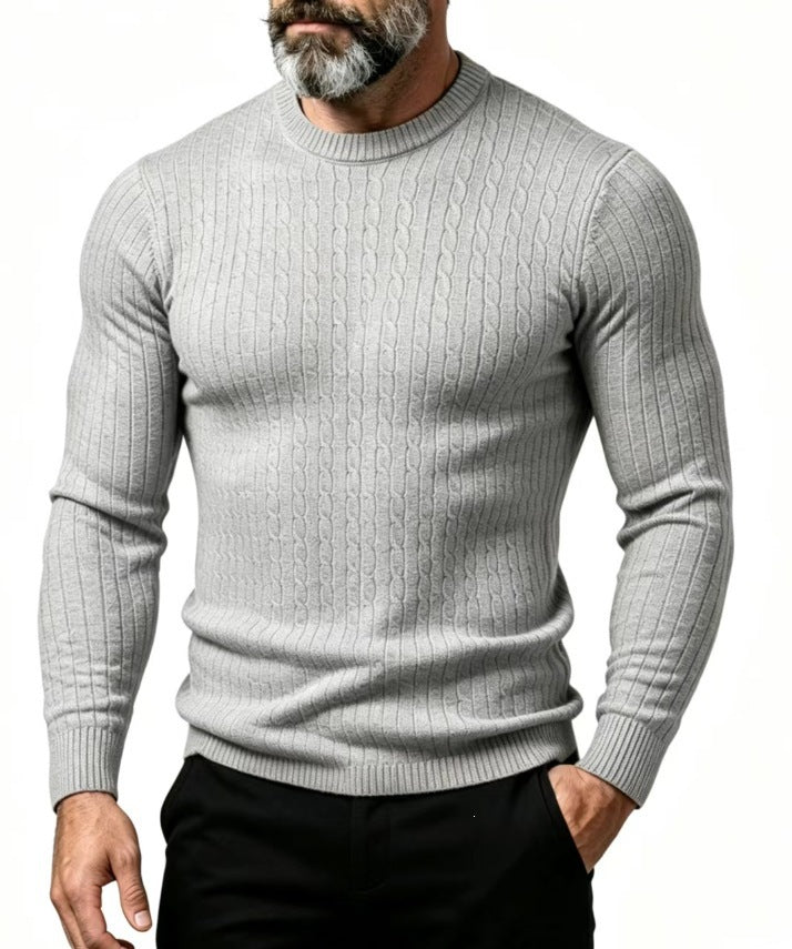 Men's Waffle Knit Pullover Sweater in Light Grey