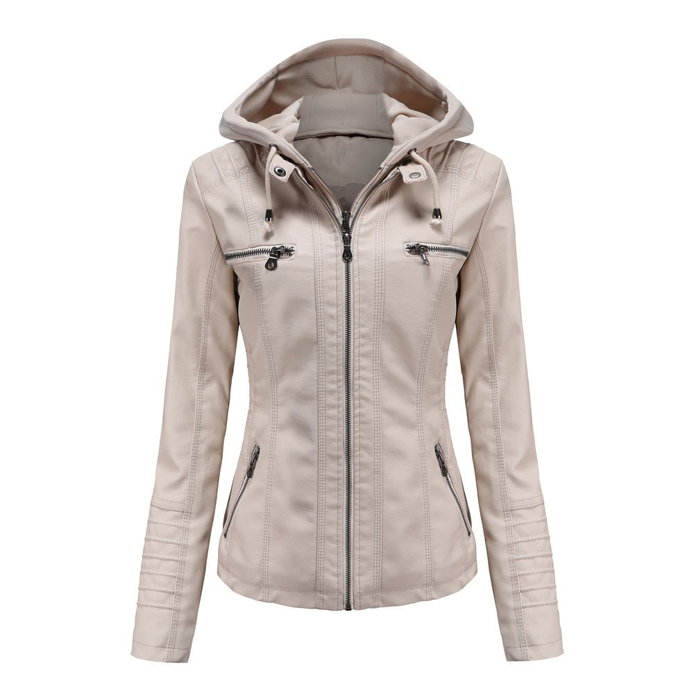 Women's Hooded Biker Jacket in Off-White