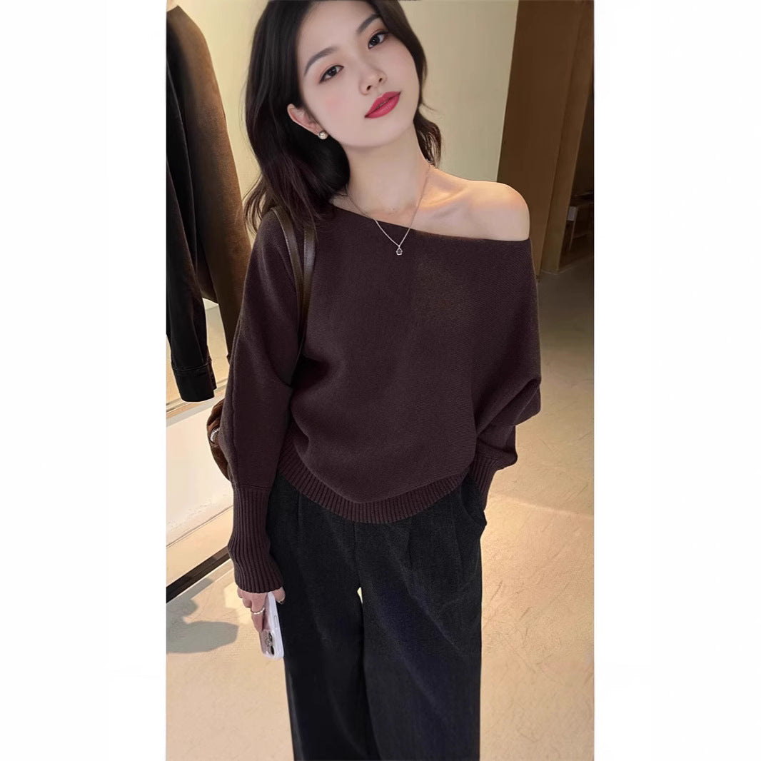 Women's Off Shoulder Knit Top in Black