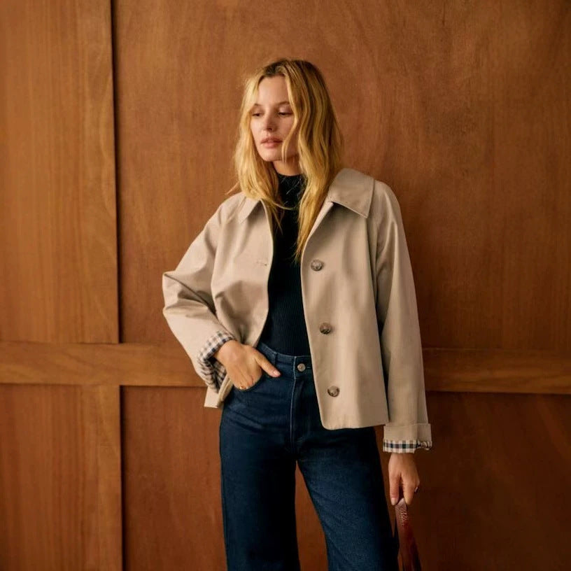 Women's Short Double Breasted Jacket in Camel