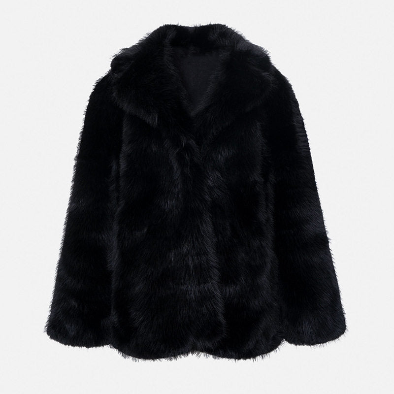 Women's Longline Faux Fur Coat in Black — view 4